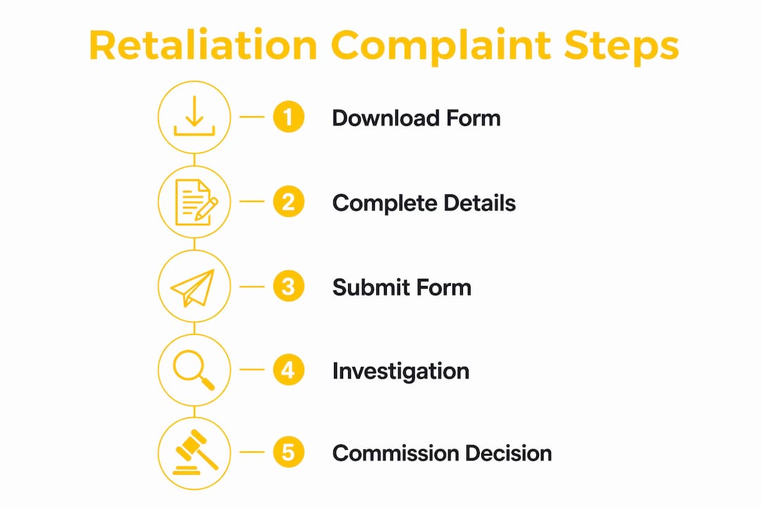 Infographic showing steps to file retaliation complaint