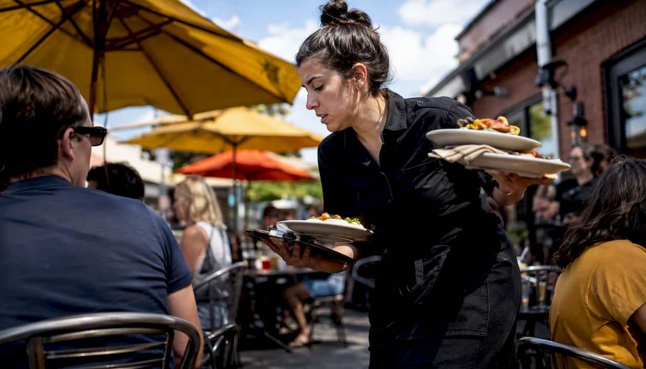 Restaurant worker rushing without a lunch break