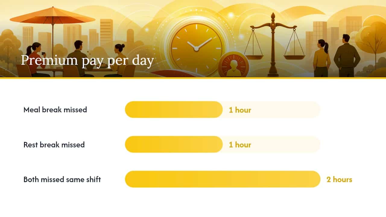 Diagram of premium pay calculations for missed breaks