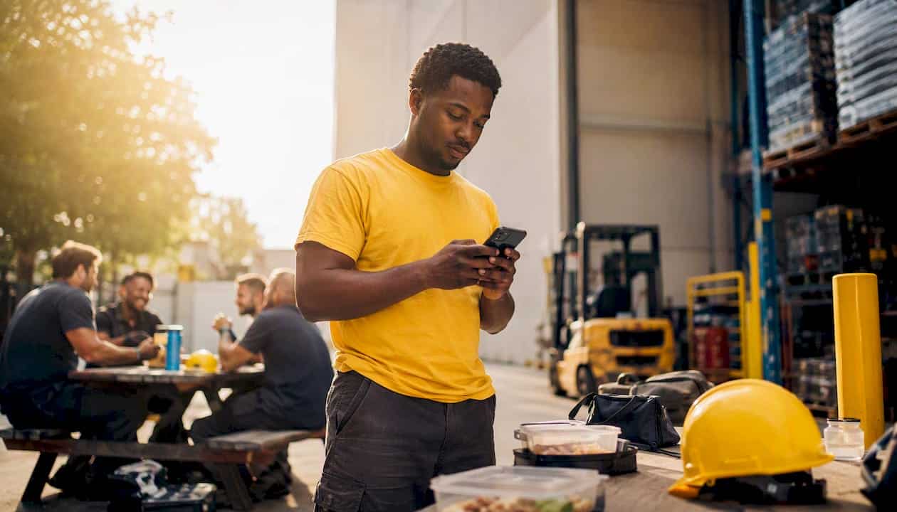 Hands sending a timestamped message on smartphone