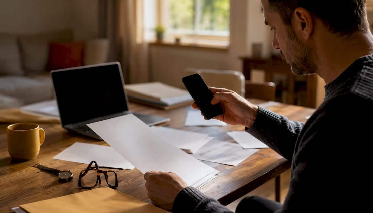 Hands organizing unpaid wage evidence on desk