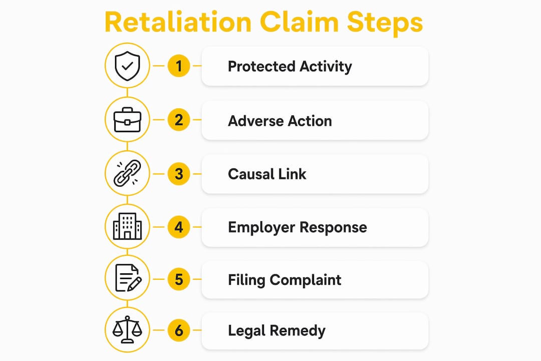 Infographic showing retaliation claim process steps