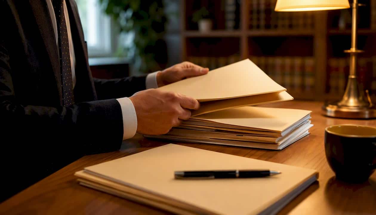 Lawyer hands organizing legal documents