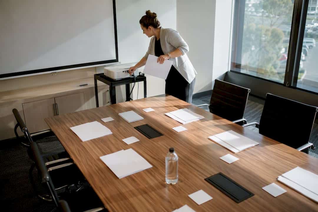Trainer preparing harassment policy training