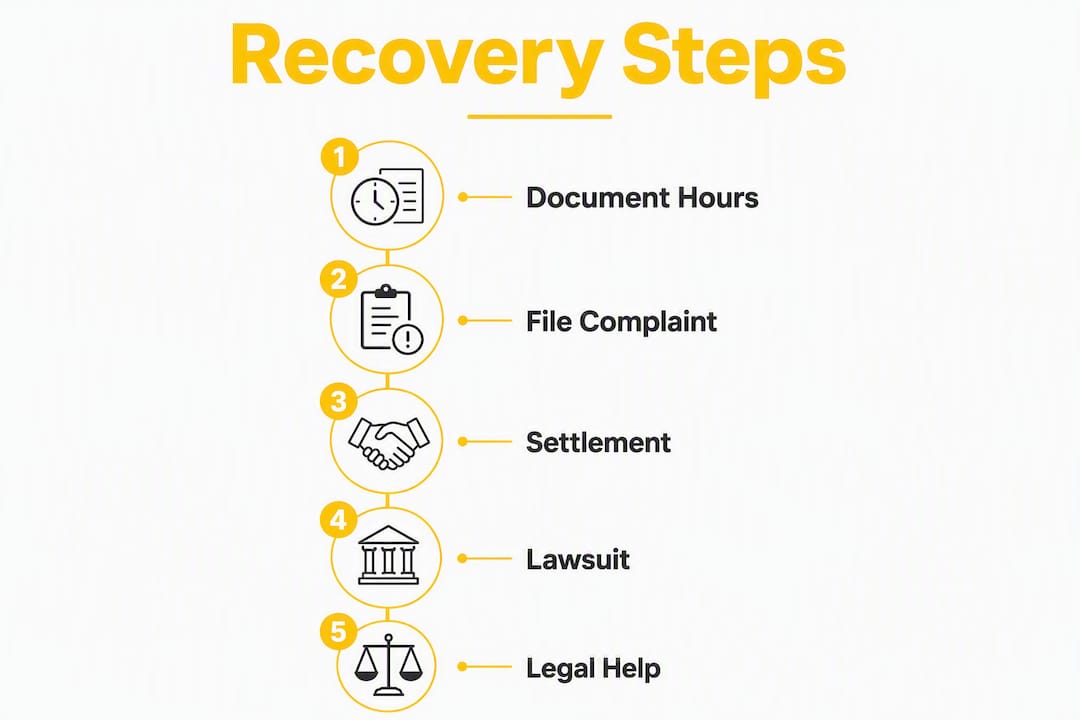Infographic showing steps to recover unpaid overtime
