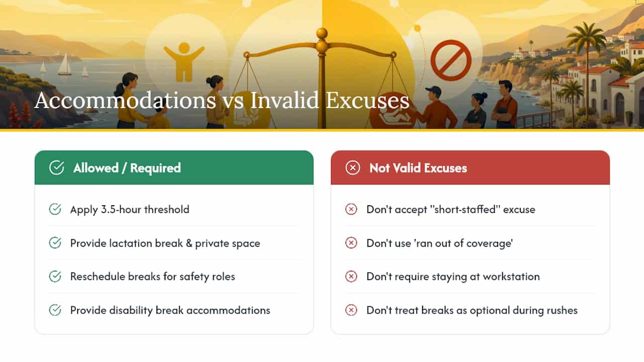 Accommodations and Exceptions to the Rest Break Rule — overview diagram
