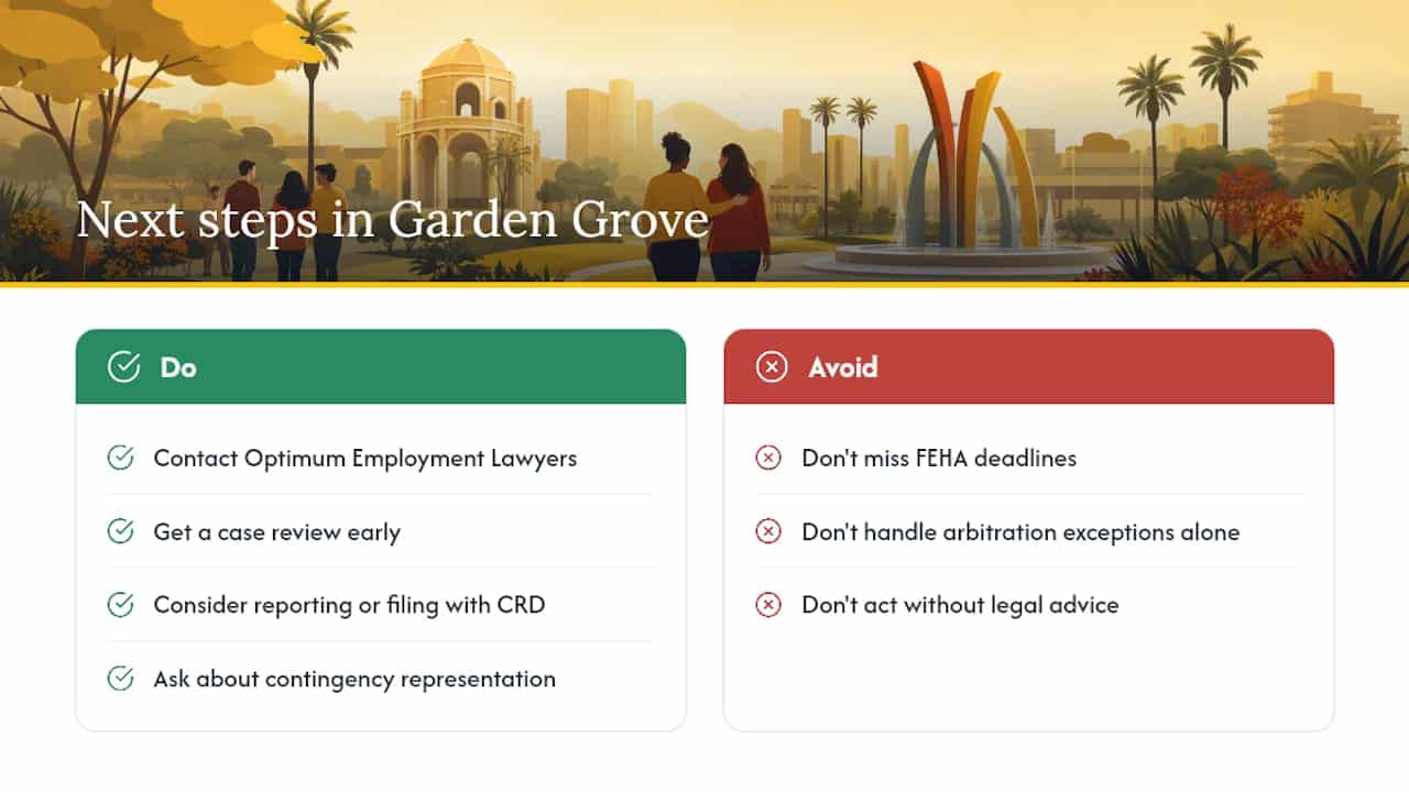 Talk to a California Employment Lawyer about Your Garden Grove Case — overview diagram