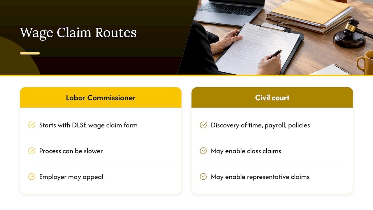 Labor Commissioner and court claim routes compared