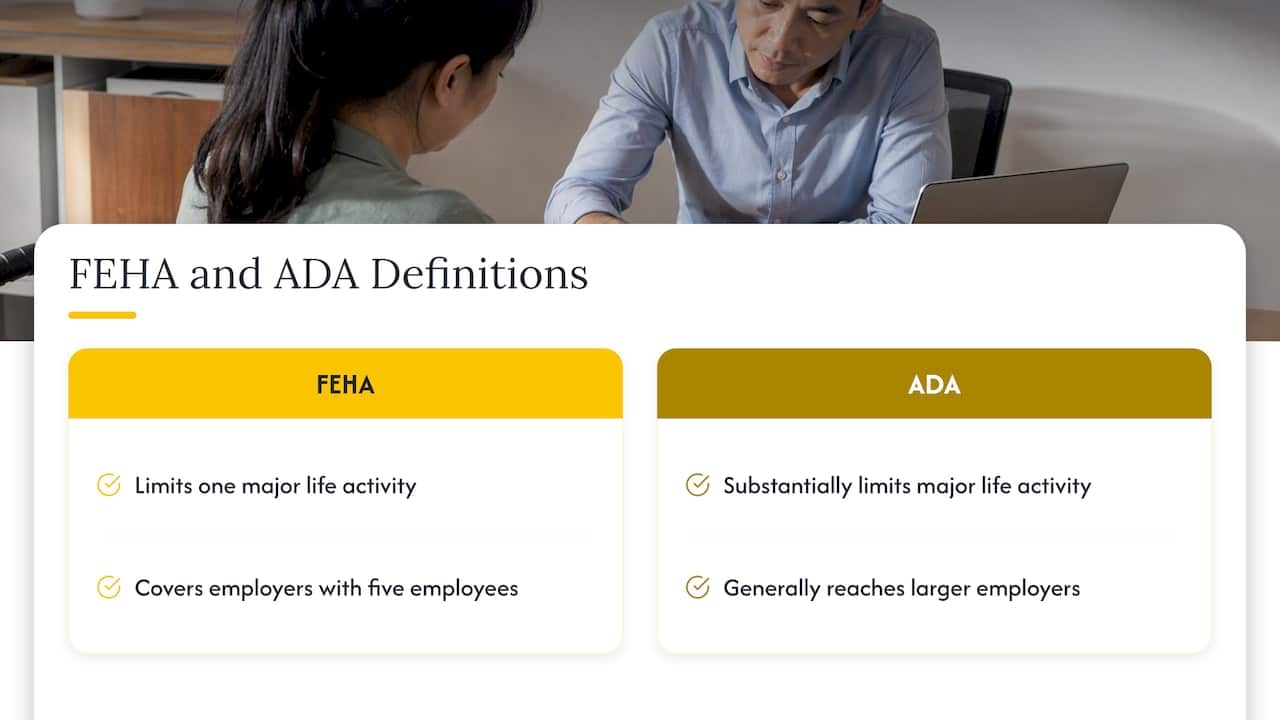 FEHA and ADA disability definition comparison