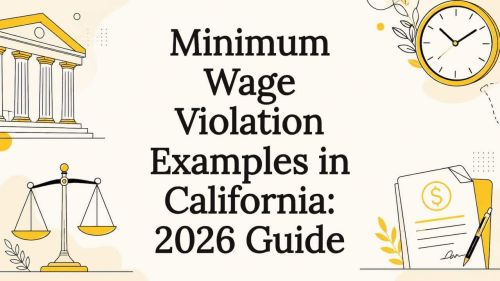 Title card illustration with legal and wage symbols