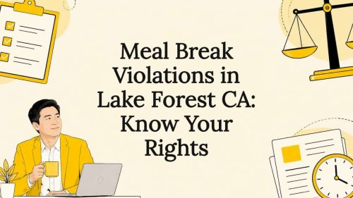 Decorative title card illustration with legal and workplace icons