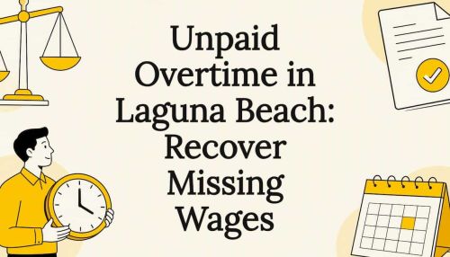 Decorative title card illustration with justice scales and wage icons