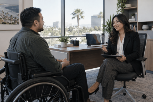 Anaheim employee discussing disability accommodation with HR