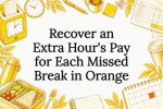 Sketches framing a missed-break pay title